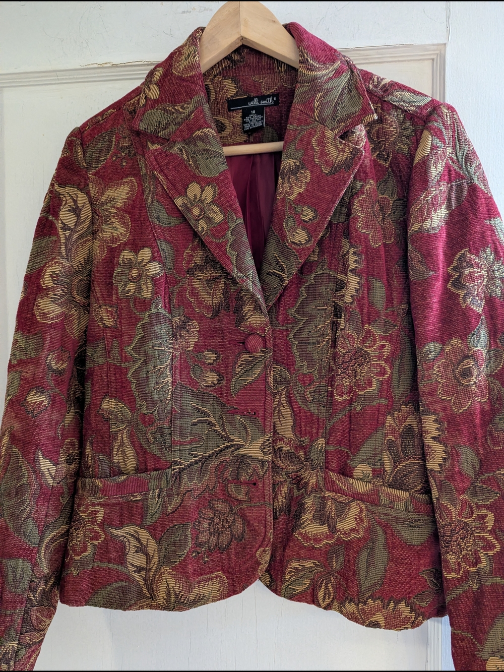 Willi Smith Red Floral Tapestry Blazer Jacket